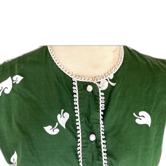 VTG Casual Aire Reef Towers Hawaiian Tiki Village Button Front Green Blouse - Picture 3 of 12